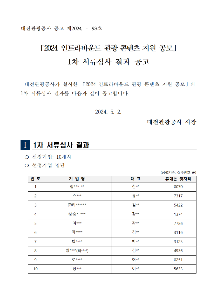 2024 인트라바운드 관광 콘텐츠 지원 공모사업 1차 서류심사 결과 공고001.png